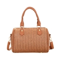 Braune geflochtene PU-Leder Zylindertasche mit goldenen Beschlägen und V-Muster-Textur - Gelbbraun