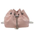 Chic pink velvet drawstring bucket bag with marble texture and pearl accents - Pink No Handle