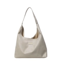 Schicke beige PU-Leder Hobo-Schultertasche mit modischem Patch und großem Inhalt - Cremeweiß