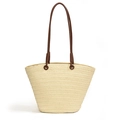 Borsa tote in paglia intrecciata 2024 con spalline marroni per spiaggia o lavoro - Bianco Sporco