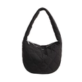 Minimalistische schwarze gesteppte Nylon-Sichel-Schultertasche mit silbernem Reißverschluss - Schwarz