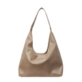 Chic khaki PU leather hobo tote bag with a golden logo plate and spacious shoulder strap - Khaki