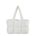 Quilted white puffer tote bag with soft padded handles and large capacity - White