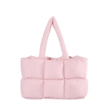 Grand sac cabas matelassé rose de style puffer avec de larges poignées confortables - Rose