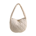 Gesteppte Nylon-Halbmond-Schultertasche in Cremeweiß mit elegantem Blattmuster-Stich - Gebrochenes Weiß
