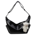 Sac bandoulière élégant en cuir PU noir pour femme avec charmant petit ours en peluche - Noir