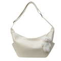Sac hobo chic en similicuir blanc crème avec bandoulière réglable et breloque ours - Blanc Cassé