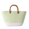 Sac cabas en paille tissée avec motif à chevrons verts et poignées style bambou - Vert