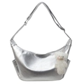 Sac à bandoulière hobo en cuir PU argenté avec un joli pendentif ours en peluche blanc - Argenté