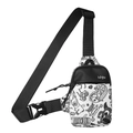 Modische Nylon-Brusttasche mit schwarz-weißen Cartoon-Graffiti-Mustern und Gurt - Weiß