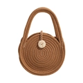 Braune runde gewebte Baumwollhandtasche mit Zierknopf und runder Textur - Khaki