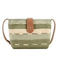 Sac bandoulière tissé à rayures vertes avec bandoulière en cuir brun et fermoir métal - Vert