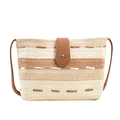 Sac bandoulière en paille avec rayures beiges et marron et bandoulière en cuir - Beige