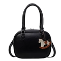Bolso bandolera de cuero PU negro de moda con un lindo colgante de caballo - Negro con colgante