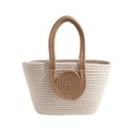 Sac fourre-tout chic en coton tressé crème avec détails marron et poignées solides - Blanc