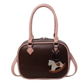Bolso bandolera de cuero PU marrón con asas rosas y un lindo colgante de caballo - Café con Colgante