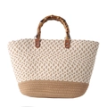 Sac à main tissé bicolore au design minimaliste beige et marron avec anse en bambou - Kaki