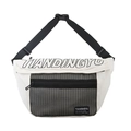 Marsupio sportivo minimalista in nylon panna e nero con tracolla regolabile - Bianco