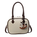 Bolso bandolera chic de cuero PU beige con ribete marrón y colgante de caballito - Blanco Crema Con Colgante