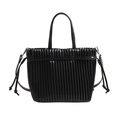Fashionable black pleated PU leather tote bag with dual handles and slim shoulder strap - Black