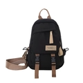 Fashionable black and khaki nylon backpack with durable straps and buckle details - Black