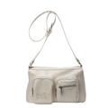 Minimalist creamy white PU leather crossbody bag with two front zipper pockets - Off-white