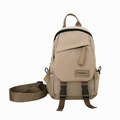 Khaki nylon multi-purpose mini backpack with adjustable dark brown straps and logo - Khaki