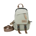 Minimalist light green nylon backpack with brown straps and adjustable buckles - Green