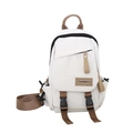 Off-white nylon mini backpack with brown straps and brand logo patch for women - White