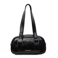 Sac à main minimaliste en cuir PU noir avec finition brillante et boucles argentées - Noir