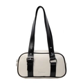 Sac à main minimaliste en PU bicolore crème et noir avec des boucles en métal argenté - Blanc Cassé