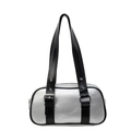Sac à épaule chic en similicuir argenté avec brides contrastées noires et boucles - Argenté