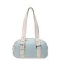 Sac à main Boston bleu clair en cuir PU avec bandoulière crème et boucles argentées - Bleu