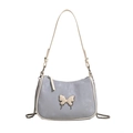 Sac bandoulière en cuir PU bleu-gris clair avec boucle papillon dorée élégante - Décoration de Papillon (Bleu) / Bleu