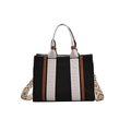 Fashionable black canvas tote bag with contrast brown trim and jacquard shoulder strap - Black / Small