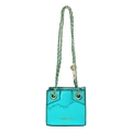 Bolso bandolera mini cuadrado chic en cuero sintético cian brillante con cadena - Verde