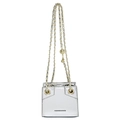 Bolso de hombro cuadrado de PU plateado con cadena dorada y colgante de esfera ajustable - Plateado