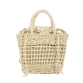 Schicke beige Strohhandtasche mit natürlichem Netzdesign und Innenbeutel mit Kordelzug - Einfacher Stil / Cremeweiß