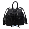 Vielseitiger schwarzer PU-Leder Mini-Rucksack mit Kordelzug und dekorativen blauen Perlen - Schwarz