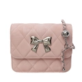 Sac bandoulière rose matelassé en cuir PU avec nœud argenté et chaîne réglable stylée - Grand / Rose