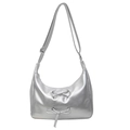 Sac hobo demi-lune en cuir PU argenté métallisé avec lacets et bandoulière réglable - Argenté