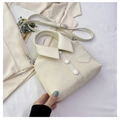 Sac seau chic blanc crème en forme de chemise avec col et détails de chaîne en argent - Blanc Cassé