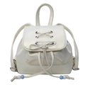 Mini Rucksack Damen Perlweiß PU-Leder mit Kordelzug und Zierperlen Details - Gebrochenes Weiß