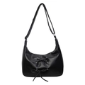 Sac hobo en cuir PU noir avec œillets métalliques argentés et nœud décoratif chic - Noir