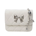 Sac bandoulière blanc en similicuir matelassé avec boucle nœud argenté et chaîne - Grand / Blanc