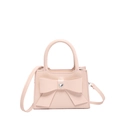 Pink patent leather mini handbag with a decorative bow and heart crystal ornament - Pink