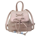 Mini-Rucksack aus rosa Kunstleder mit Perlmuttglanz, Schnürung und Perlen-Kordelzug - Rosa