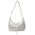 Sac Hobo en cuir PU blanc perlé avec œillets argentés et détail de nœud élégant - Blanc Cassé