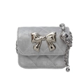 Silver quilted PU crossbody bag featuring a metal bow clasp and chain strap with ball - Small / Silver