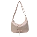 Sac à bandoulière demi-lune minimaliste en cuir PU rose clair avec laçage croisé - Rose